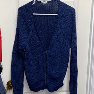 Blue and black knit zip cardigan
